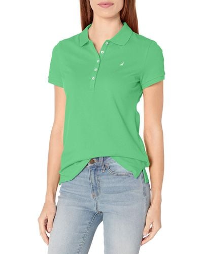 Nautica Womens 5-button Short Sleeve Breathable 100% Cotton Polo Shirt - Green