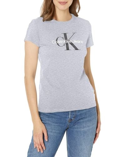 Calvin Klein Maglietta a iche Corte con Logo da Donna T-Shirt - Blu