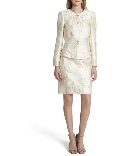 Tahari Petite Nested 4 Button Jacket And A-line Skirt - Natural