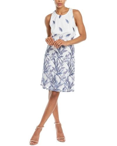 Adrianna Papell Leaf Embroidered A-line Dress - Blue