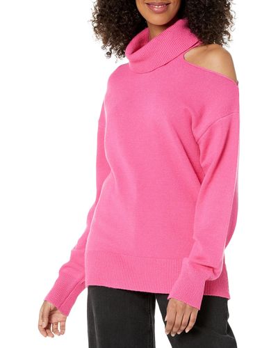 The Drop Josephine Long Sleeve Cutout Loose Turtleneck Sweater - Pink