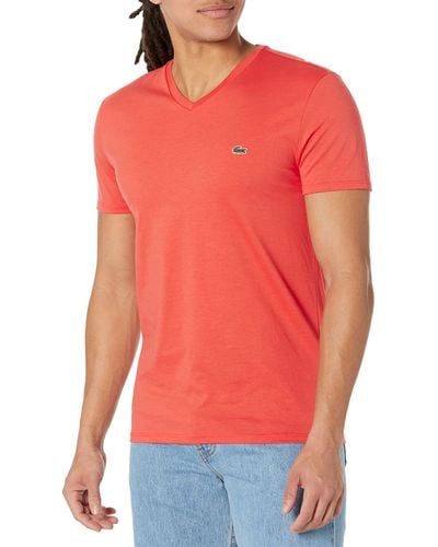 Lacoste Contemporary Collection's Short Sleeve V-neck Pima Jersey Tee Shirt - Red