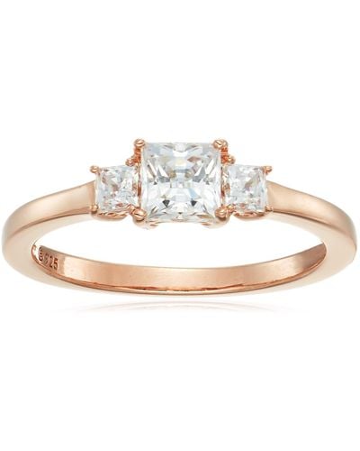 Amazon Essentials Amazon Collection Rose Gold-plated Sterling Silver Infinite Elements Cubic Zirconia Princess 3 Stone Ring - Blue