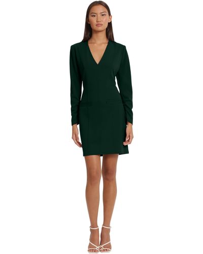 Donna Morgan Long Sleeve V-neck Midi Dress With Faux Pockets - Green