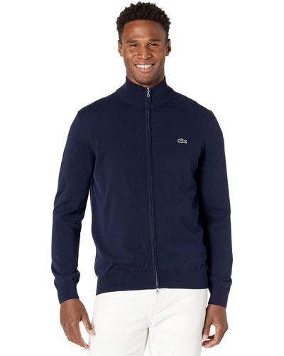 Lacoste Long Sleeve Solid Jersey Full Zip High Neck Sweater - Blue