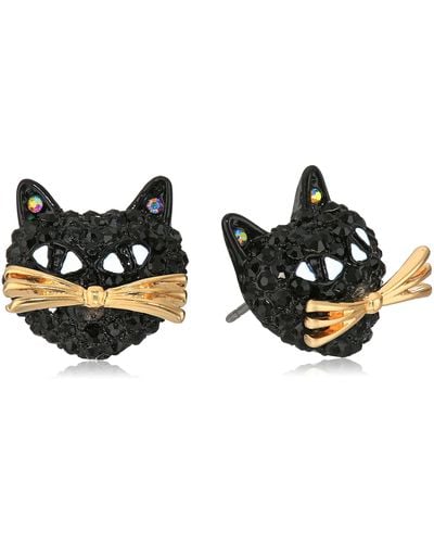 Betsey Johnson Pave Cat Stud Earring - Black
