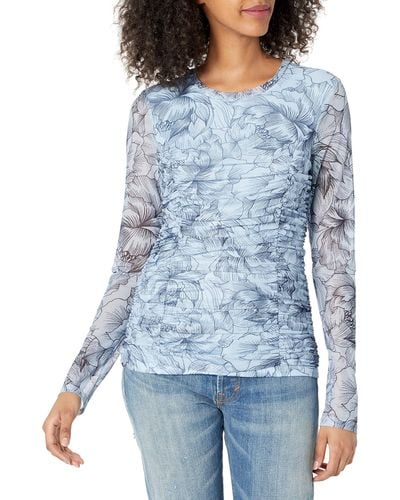 BCBGMAXAZRIA Fitted Long Sleeve Ruched Top - Blue