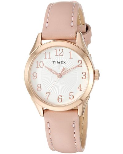Timex Tw2t66500 Briarwood 28mm Pink/rose Gold Genuine Leather Strap Watch - White