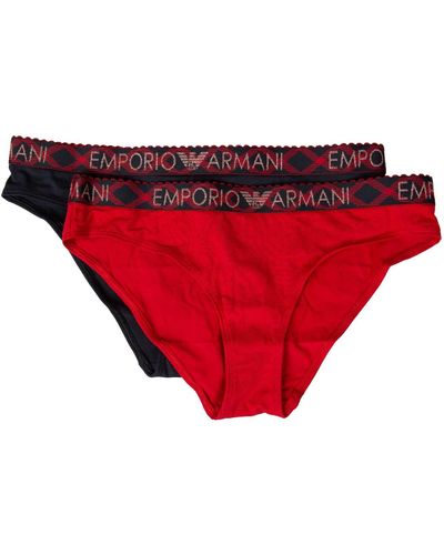 Emporio Armani Tartan Christmas Cotton 2 Pack Brief - Red