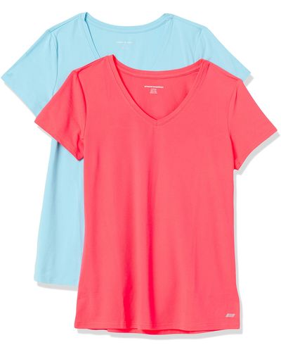 Amazon Essentials 2-Pack Tech Stretch Short-Sleeve V-Neck T-Shirt - Rosa