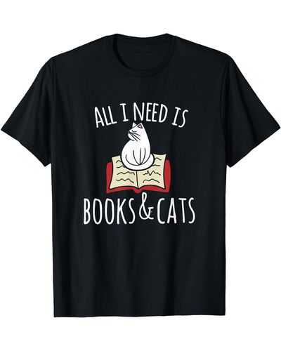 Caterpillar All I Need Is Books & Cats Short Sleeve T-shirt Books And Cats Art Tee - Black