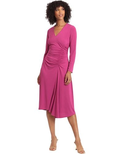 Maggy London V-neck Matte Jersey Fit And Flare Dress - Pink