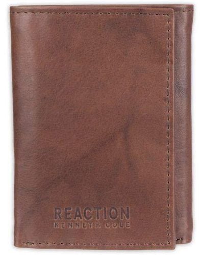 Kenneth Cole Rfid Genuine Leather Slim Trifold With Id Window And Card Slots - Brown
