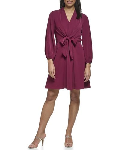 DKNY Long Sleeve Wear To Work Front Tie Waist Dress - Purple