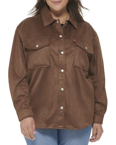 Levi's Plus Size Soft Faux Suede Shirt Jacket - Brown