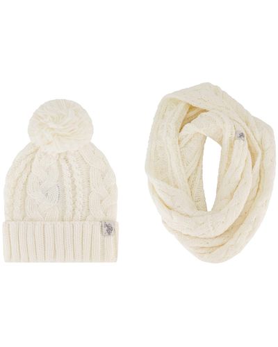 U.S. POLO ASSN. Beanie Hat And Scarf Set - Natural