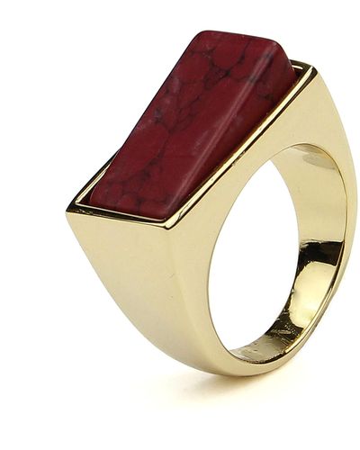 Ben-Amun Mod Gold-tone Rectangle Malachite Stone Ring - Red