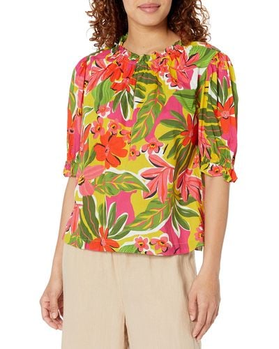 Velvet By Graham & Spencer Carrie Printed Cotton Cambric Top - Multicolor