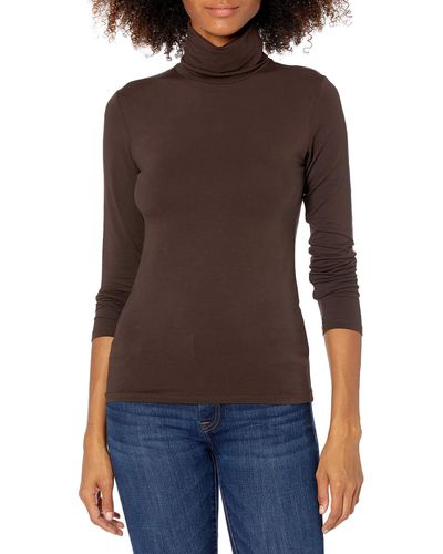 Majestic Filatures Long Sleeve Fitted Turtleneck - Brown