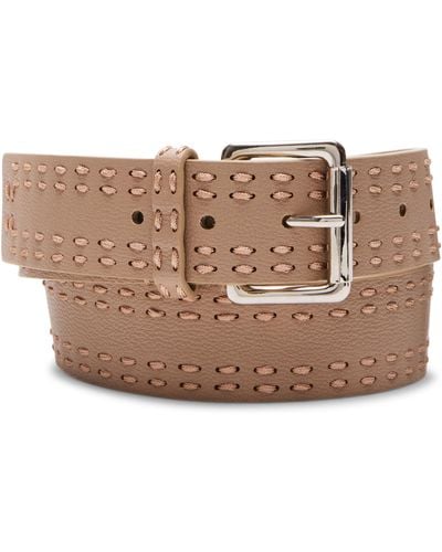 Steve Madden Covered Roller And Whipstitch Pant Belt - Brown