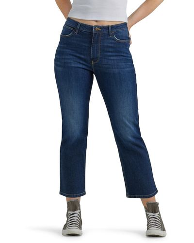 Wrangler High Rise Rodeo Straight Leg Crop Jeans - Blau
