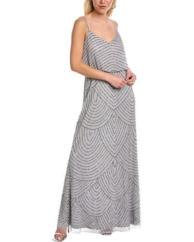 Adrianna Papell Art Deco Beaded Blouson Gown - Gray