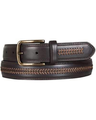 Nautica Leather Laced Belt With Logo Engraved Buckle - Black