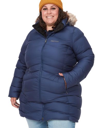 Marmot Thigh Length Down Puffer Coat - Blue