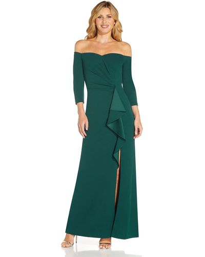 Adrianna Papell Off Shoulder Crepe Gown - Green