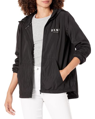 DKNY Womens Sport Jacket Hooded Anorak - Black