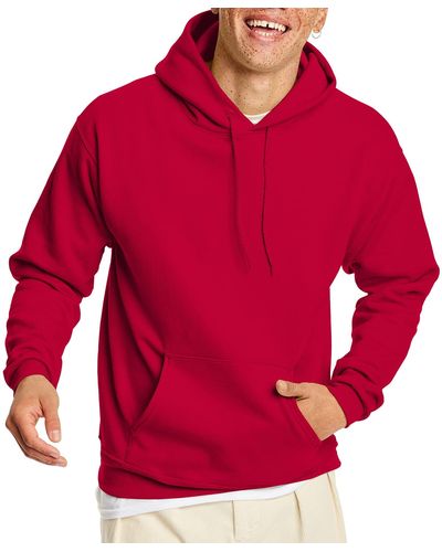 Hanes Pullover Ecosmart Hooded Sweatshirt - Red