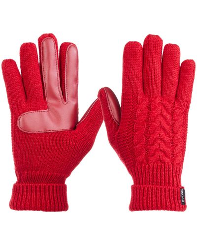 Isotoner S Smartouch Solid Triple Cable Knit Palm With Patches Gloves - Red