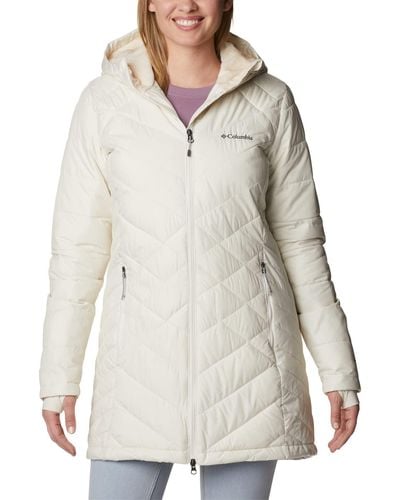 Columbia Heavenly Long Hooded Water Resistant Insulated Rain Jacket - White