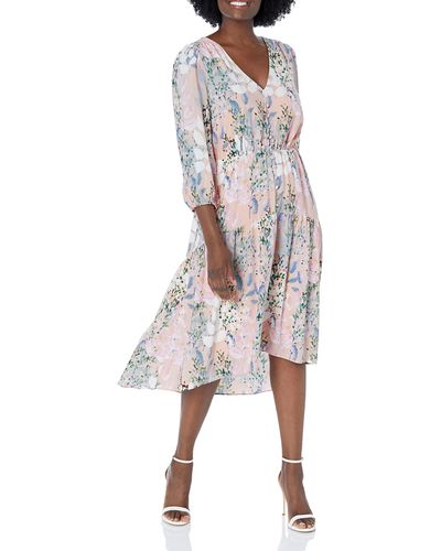 Adrianna Papell Floral Printed Buttoned Dress - Pink