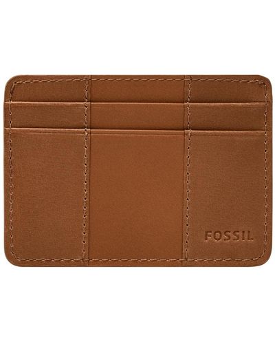 Fossil Everett Leather Slim Minimalist Card Case Front Pocket Wallet - Brown