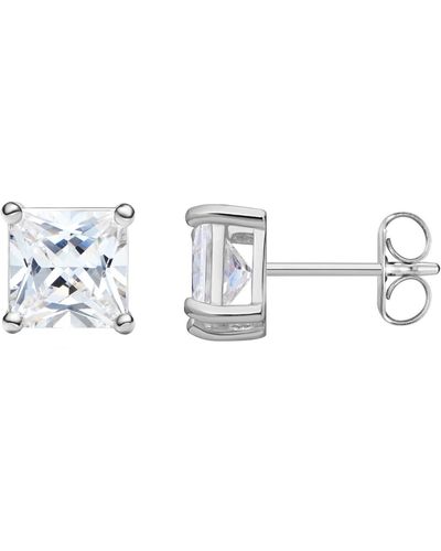Amazon Essentials Platinum Plated Sterling Silver Princess Cut Cubic Zirconia Stud Earrings - Metallic