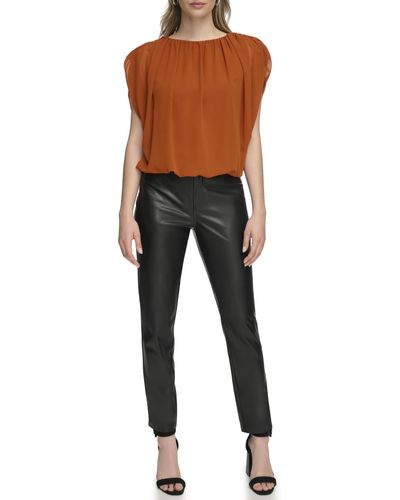 Calvin Klein Knit Sleeveless Chiffon Overlay Shirt - Black