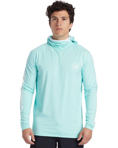 Quiksilver Standard Heritage Hood Long Sleeve Rashguard Upf 50 Sun Protection Surf Shirt - Blue