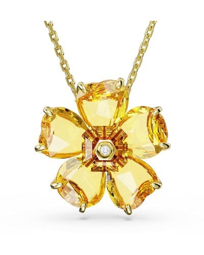 Swarovski Florere Pendant Necklace With Yellow Crystal Flower Motif - Metallic