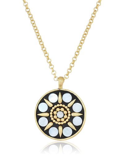 Lucky Brand Gold-tone Hammered Mother-of-pearl Pendant Necklace - Metallic