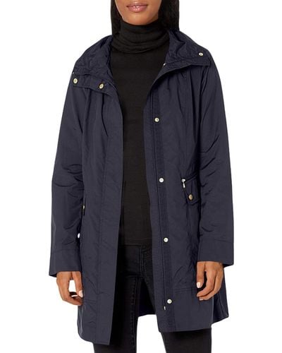 Cole Haan Packable Hooded Rain Jacket With Bow - Blue
