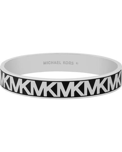 Michael Kors Silver-tone Brass Logo Bangle Bracelet - Black