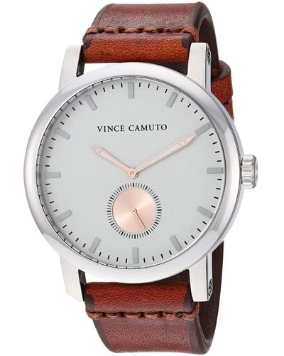 Vince Camuto Vc/1108lgsv Silver-tone And Brown Leather Strap Watch - Multicolor