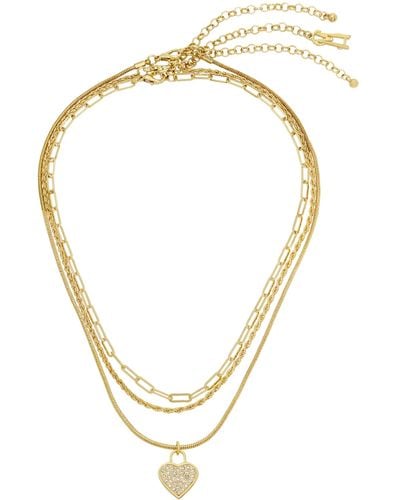 Steve Madden S Jewelry Pavé Heart Pendant Necklace Set - Metallic