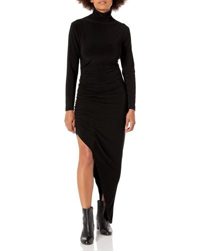 Norma Kamali Womens Long Sleeve Turtle Neck Side Drape Gown Cocktail Dress - Black