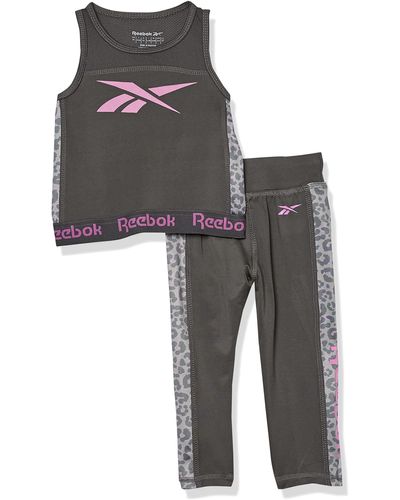 Reebok Piece Activewear Clothing Set - Performance Top + Leggings/Yoga Pants - Gray
