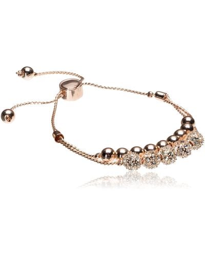 Guess Rose-gold-tone Two Row Slider Bracelet With Metal And Crystal Pave Beads - Black