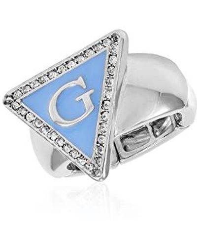 Guess Silvertone Cocktail Ring With Blue Resin