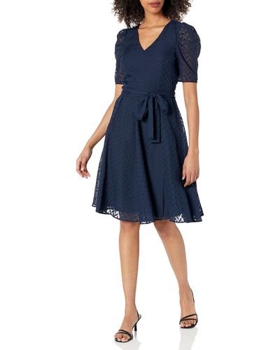 Tommy Hilfiger Abstract Zigzag Pleated Sleeve Fit-and-flare Dress - Blue