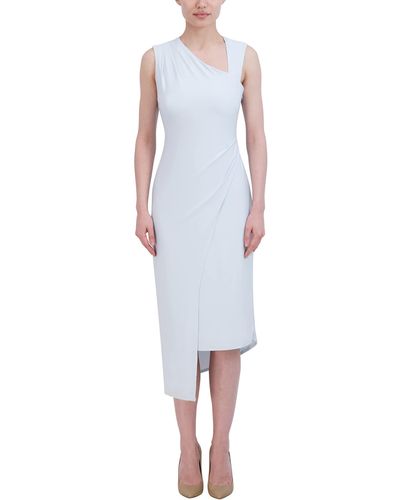 BCBGMAXAZRIA Asymmetrical Neck Midi Knit Dress - White